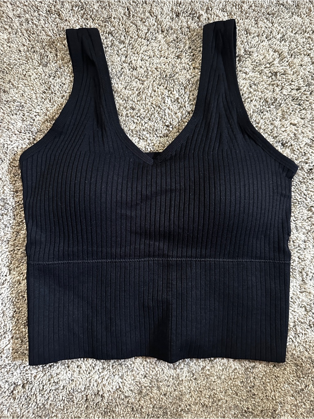 #143 Source Unknown Black Ribbed V-Neck Crop Top